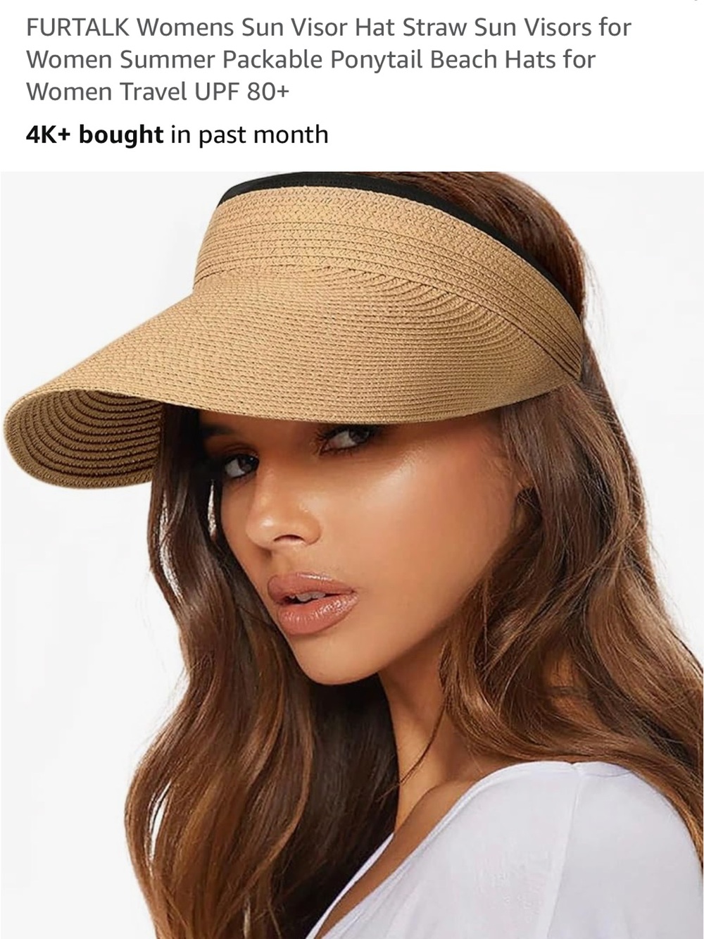 Amazon Women's Straw Sun Visor in Tan with Black Trim